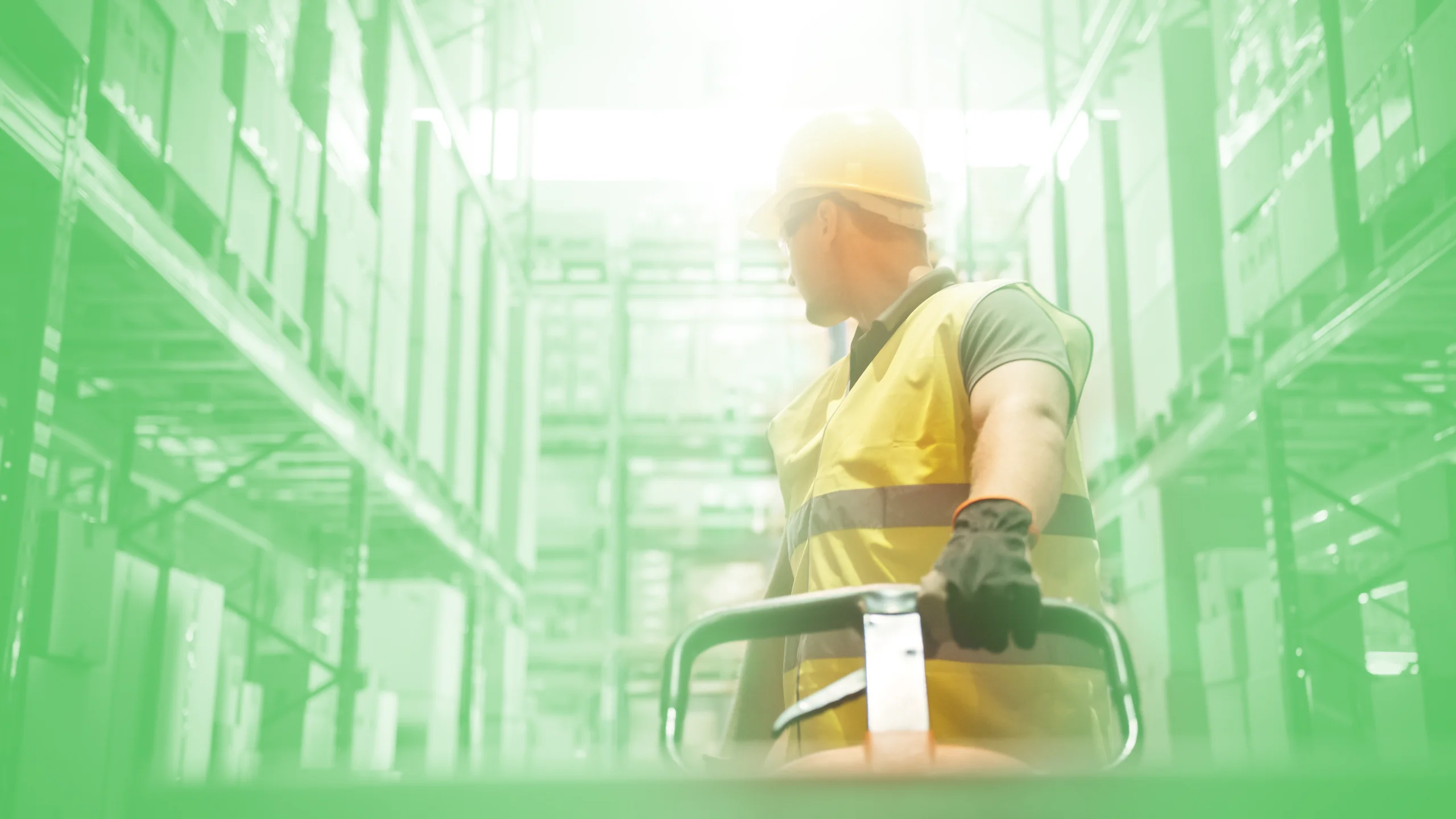 Warehouse worker moving pallets