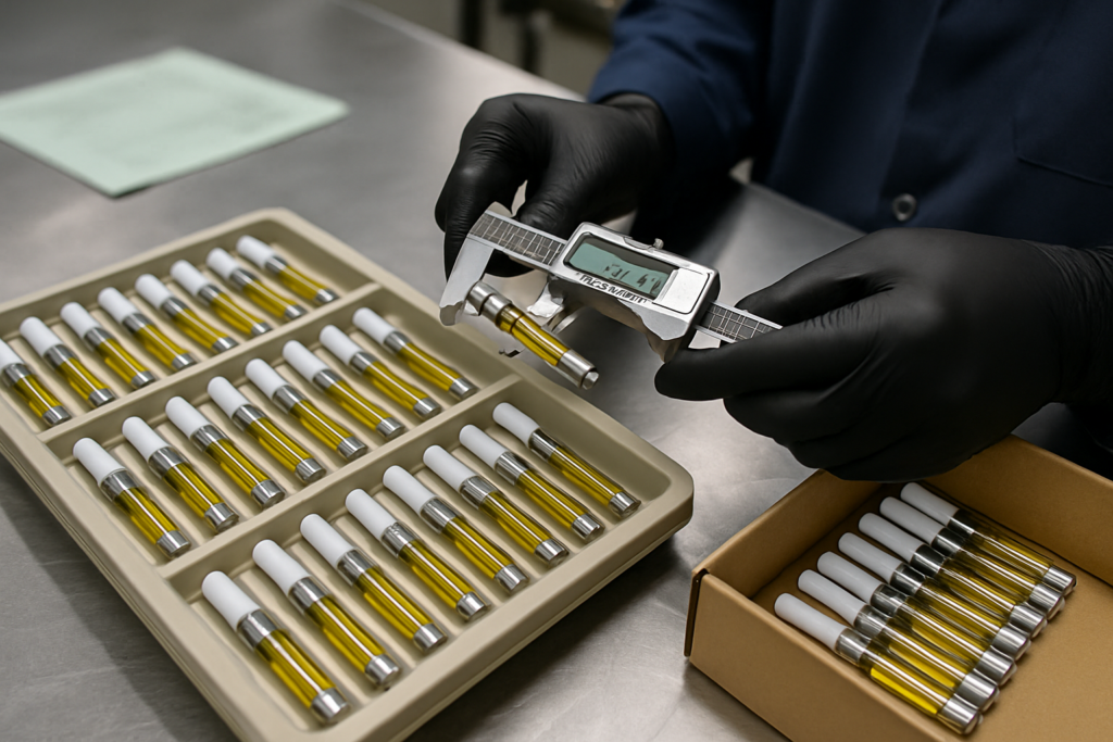 Inspecting cannabis products in a factory setting